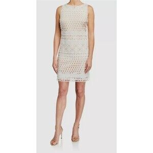 Carmen Marc Valvo Dress Size 6 Women's White Crochet Lace Sheath $118